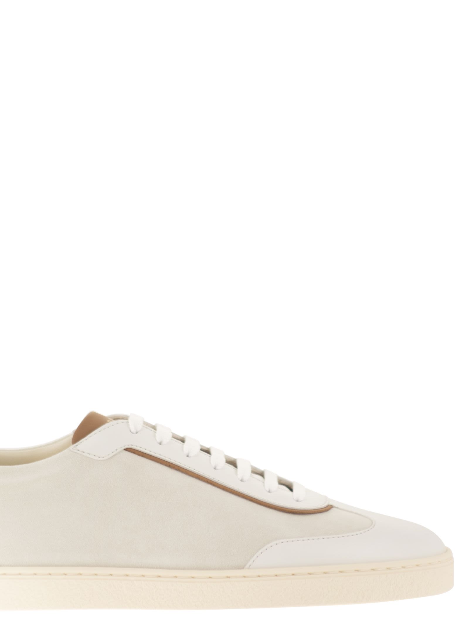 Brunello Cucinelli Men Low-Top Leather And Suede Sneakers With Contrasting Details