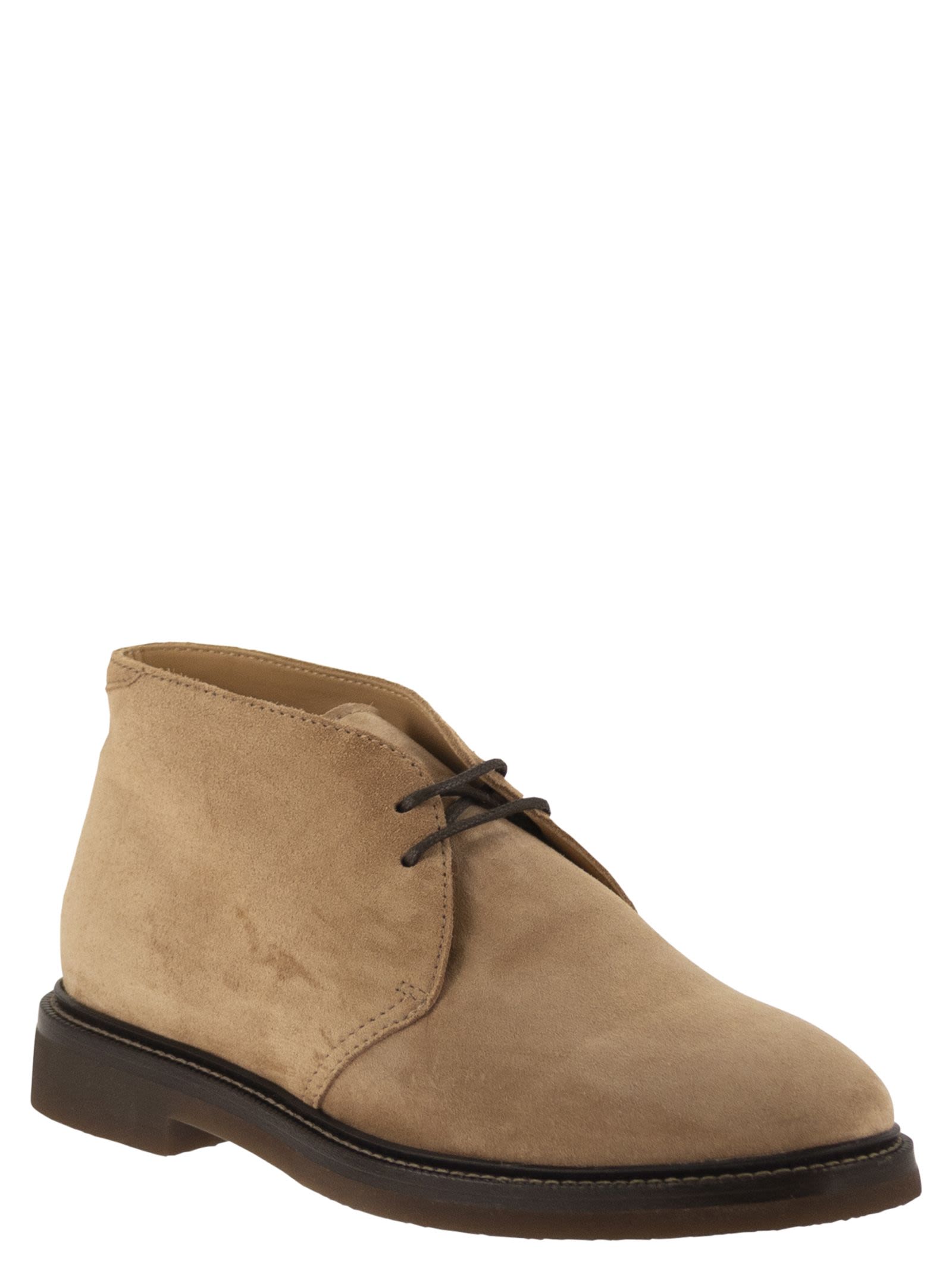 Brunello Cucinelli Men Suede Desert Boots With Rubber Sole