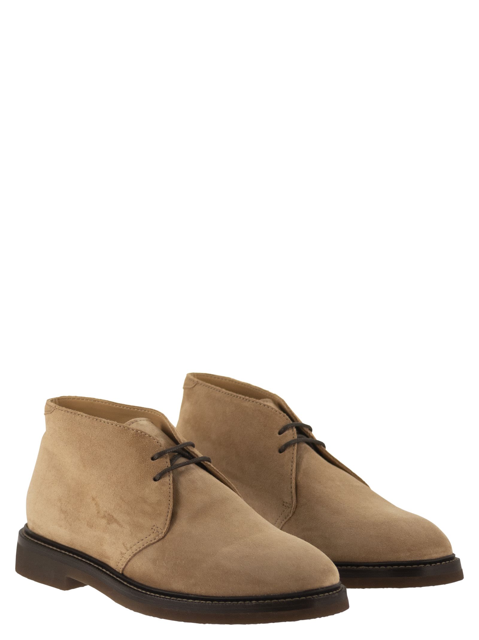 Brunello Cucinelli Men Suede Desert Boots With Rubber Sole