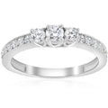 1/2ct 3-Stone Round Diamond Ring 14K White Gold Size Selectable