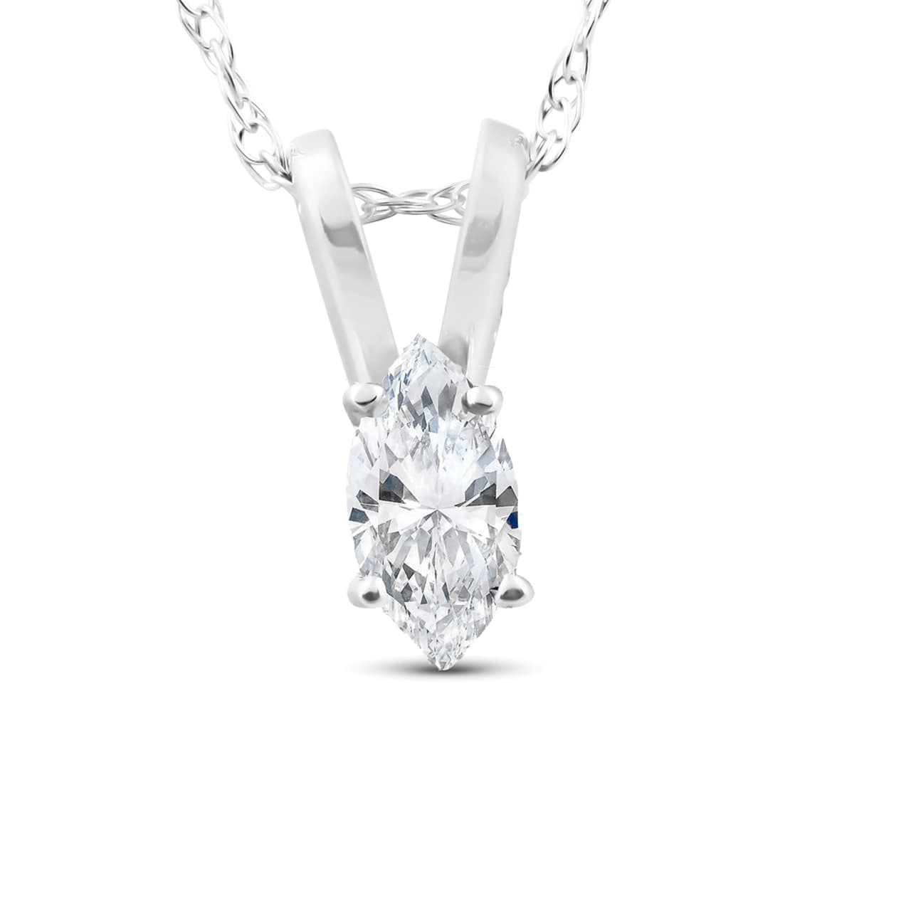 1/8ct Fancy Marquise Diamond Solitaire Pendant 14K White Gold
