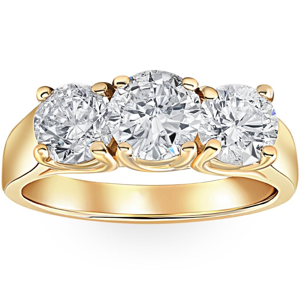 3ct Diamond Three Stone Wedding Anniversary Ring 14k Yellow Gold Size Selectable
