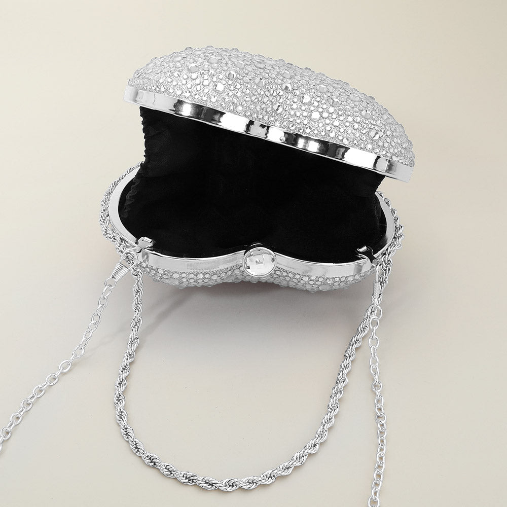 Rhinestone Studded Heart Shaped Evening Clutch Crossbody Bag