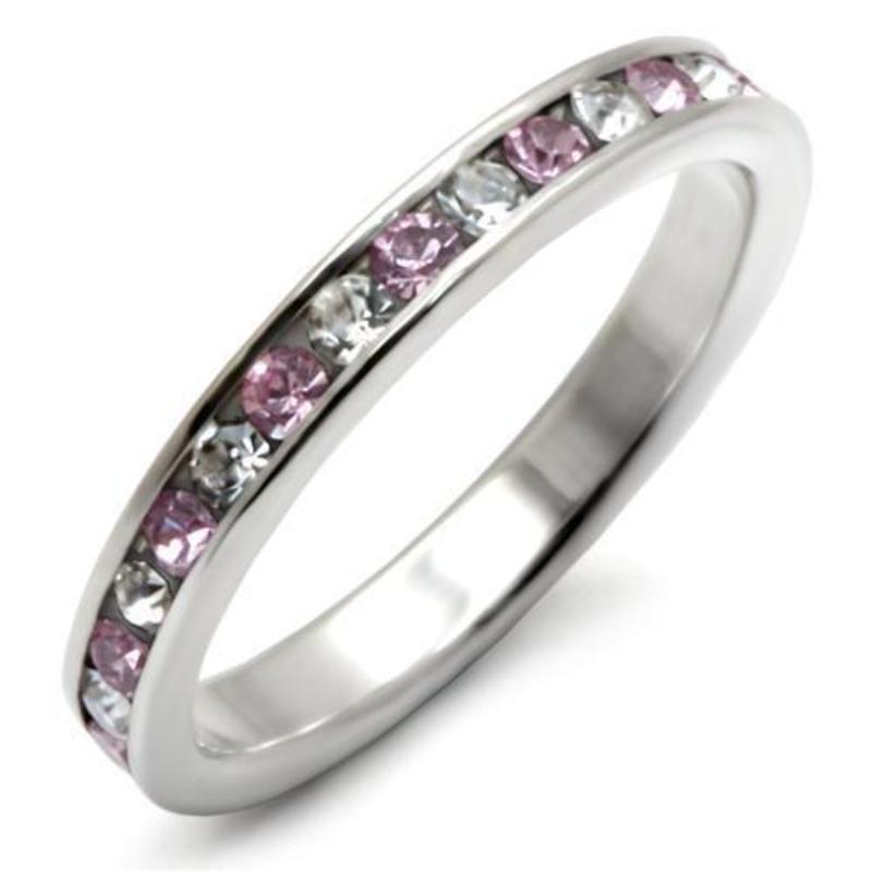 High-Polished 925 Sterling Silver Ring with Top Grade Crystal in Light Amethyst