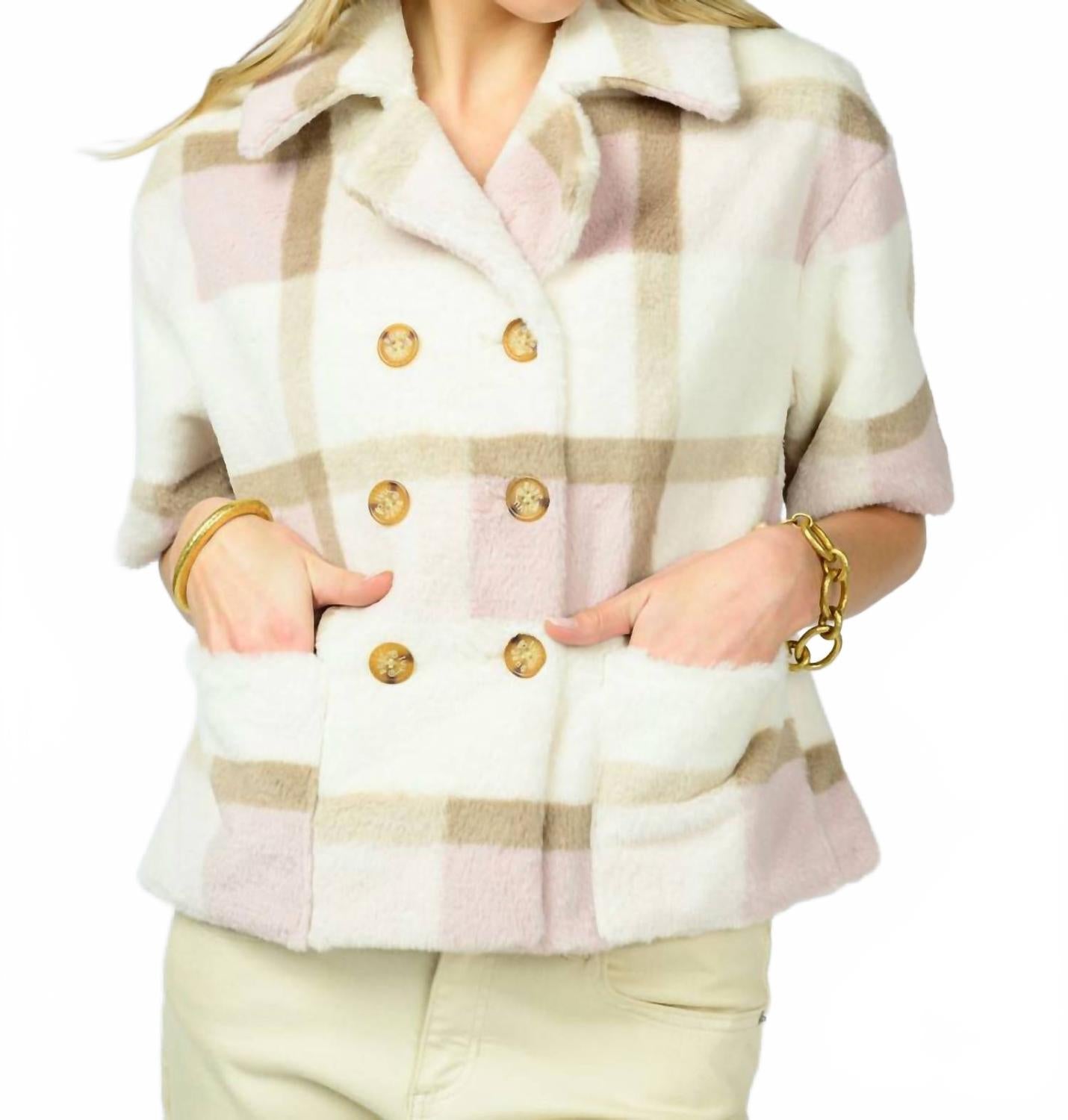 Double Button Fur Jacket In Ivory