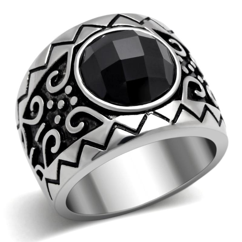 High polished (no plating) Stainless Steel Ring with AAA Grade CZ in Jet