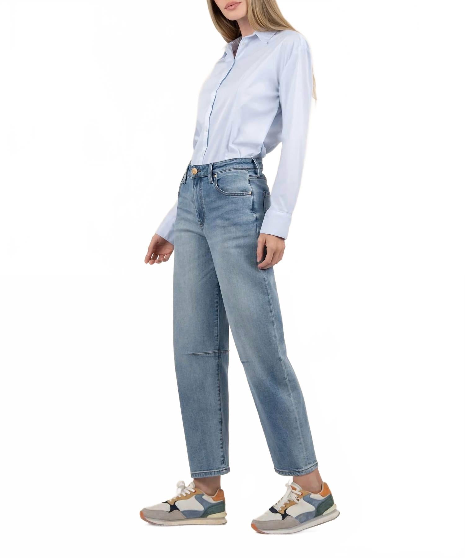 Ashley High Rise Barrel Slouchy Jeans In Blue
