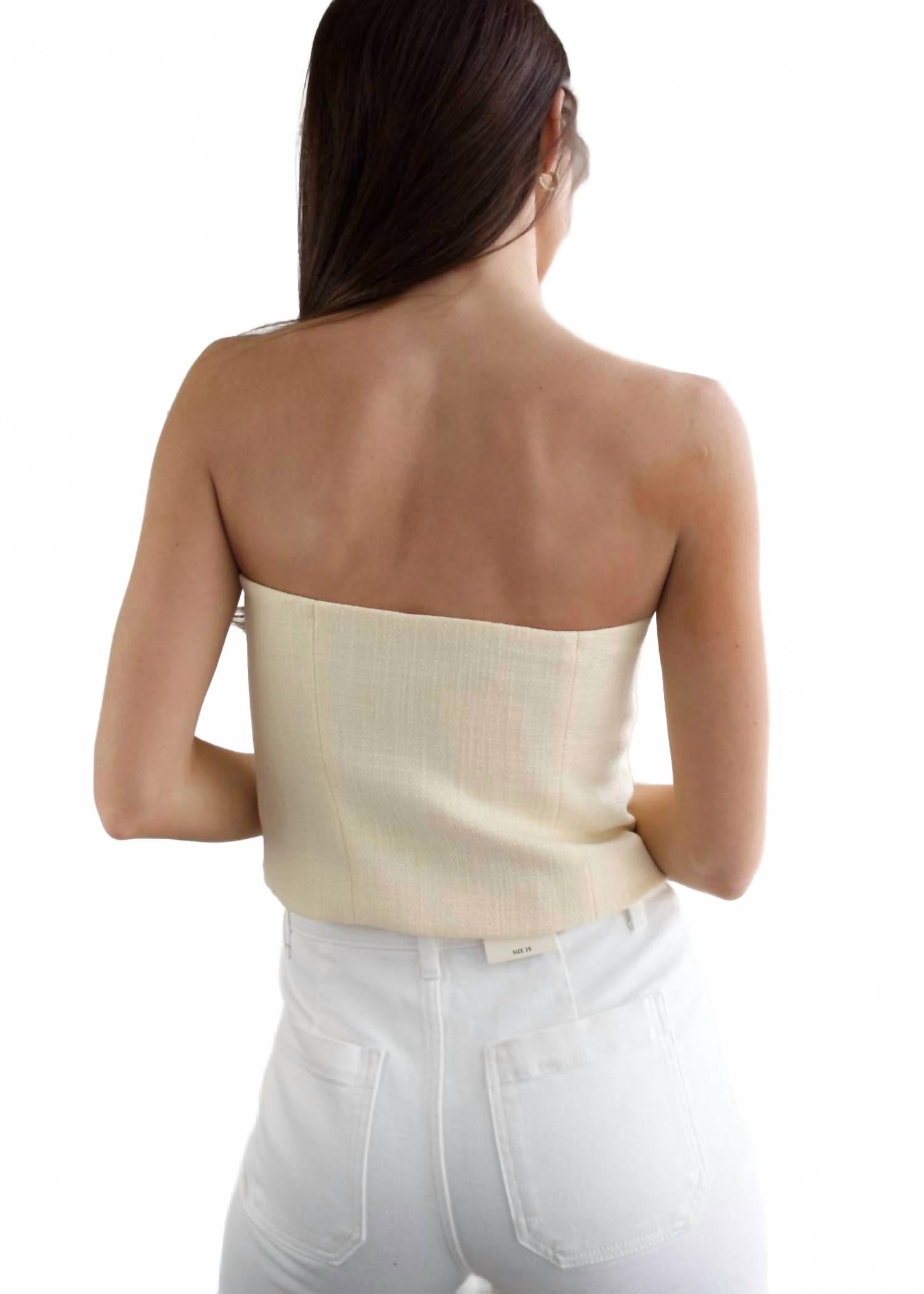 Tweed Strapless Top In Butter