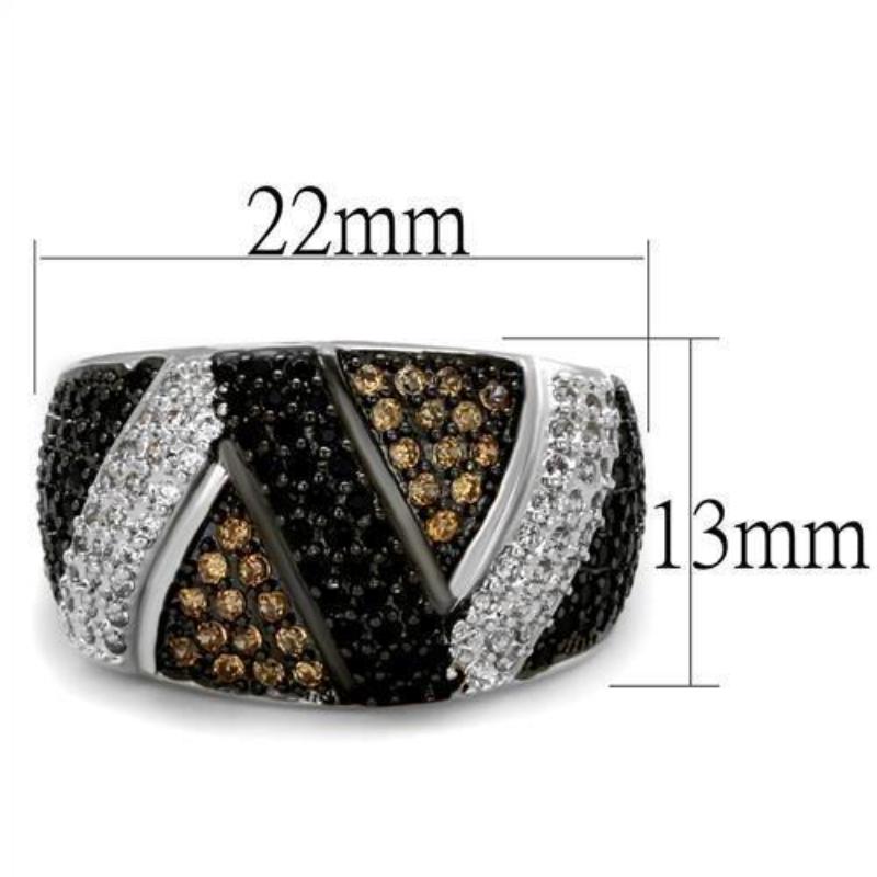 Rhodium + Ruthenium Brass Ring with AAA Grade CZ in Multi Color