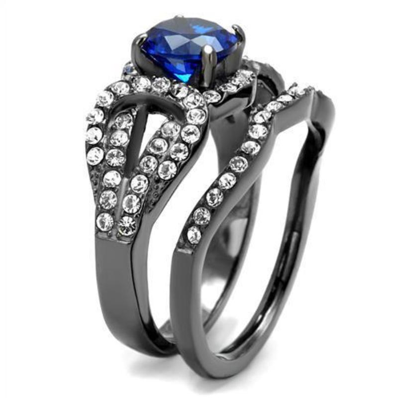 IP Light Black Stainless Steel Ring with Synthetic Spinel in London Blue