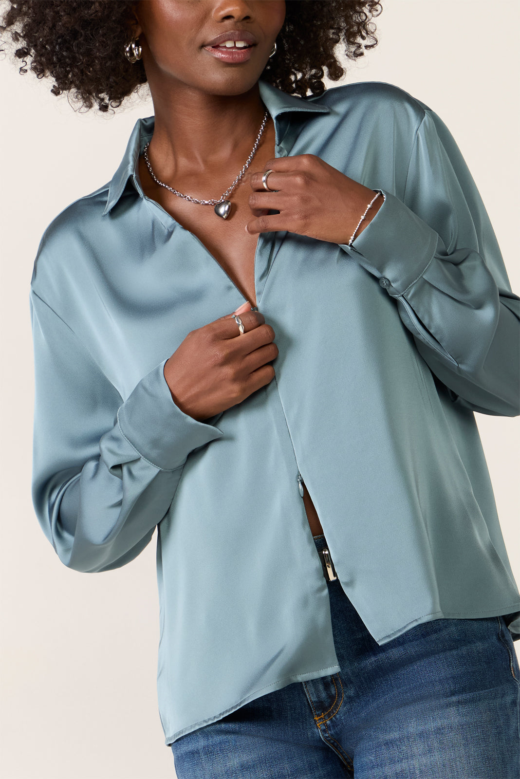 Women's Carrie Double Zip Satin Shirt