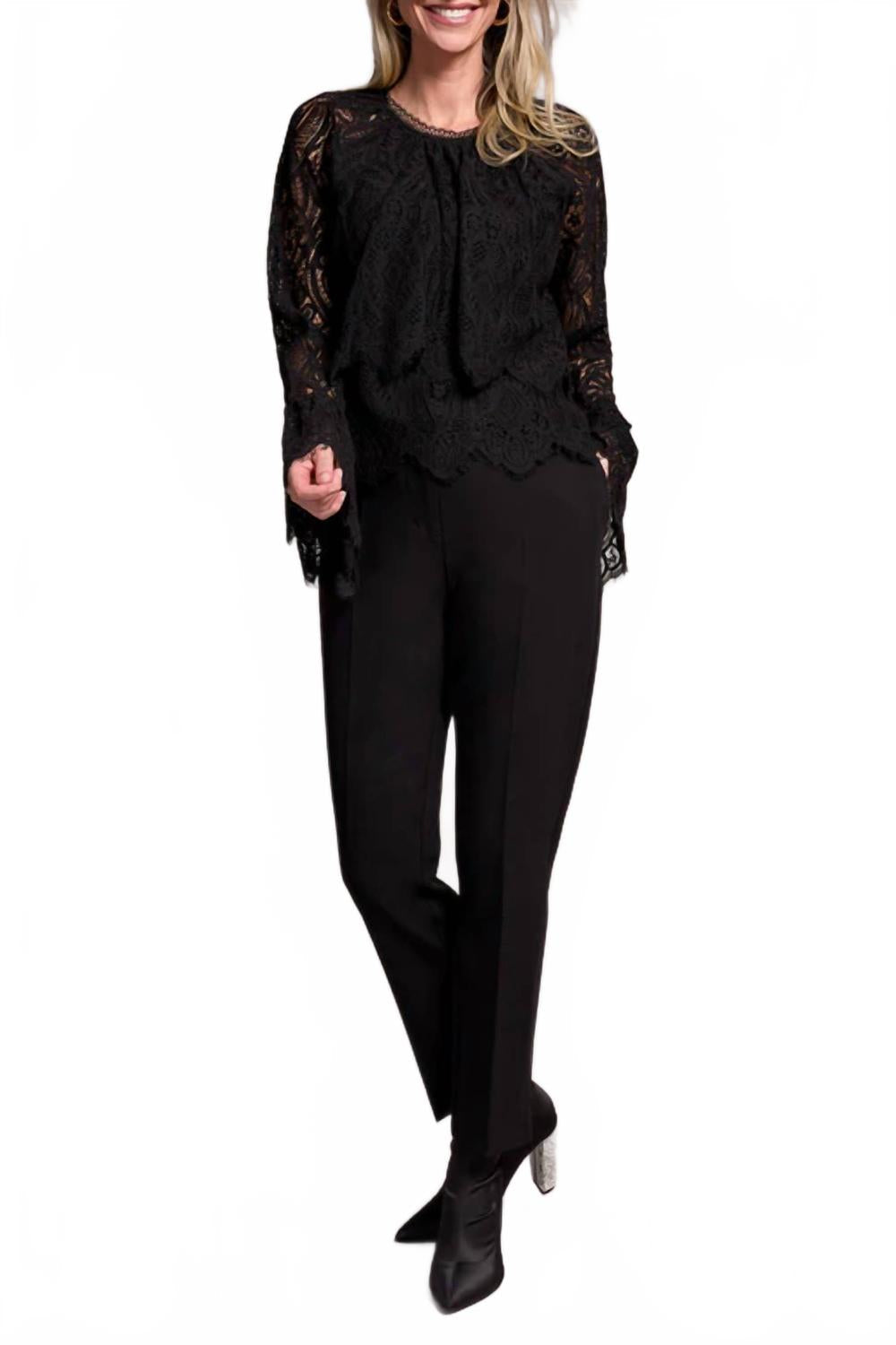 Tiered Blouse With Lined Body In Black