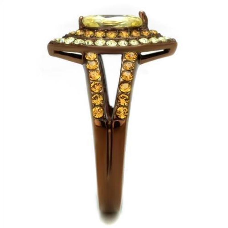 IP Coffee light Stainless Steel Ring with AAA Grade CZ in Citrine Yellow
