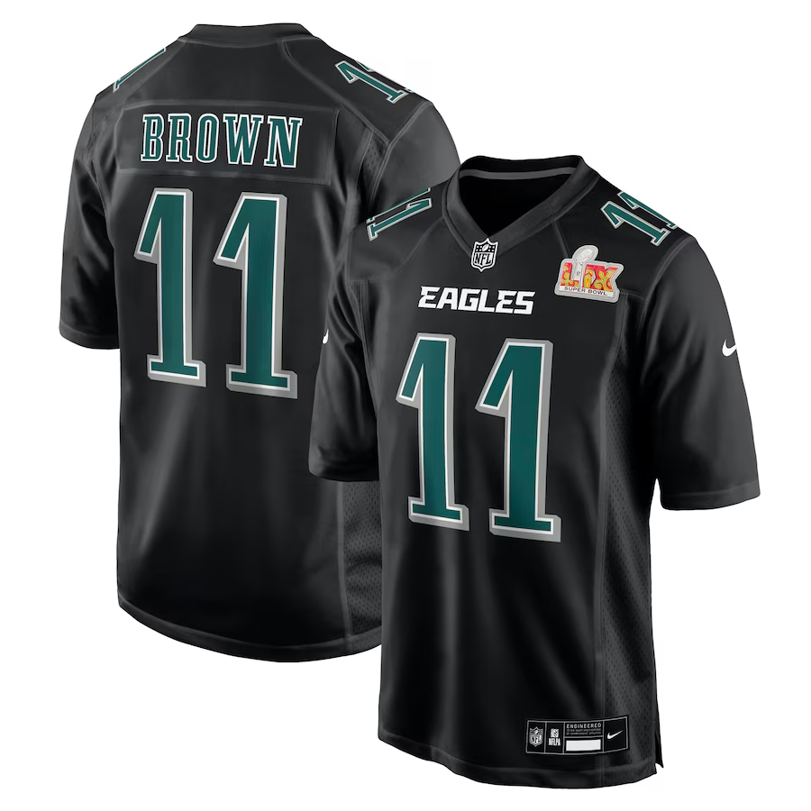 Men's Philadelphia Eagles A.J. Brown #11 Carbon Black Super Bowl LIX Fashion Game Player Jersey1
