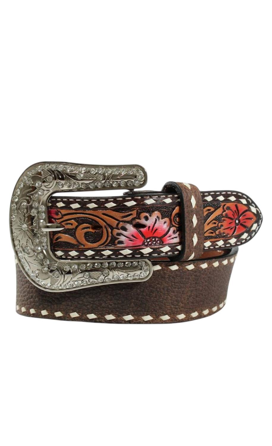 Women's Leather Hand Painted Accents Belt In Brown/multi