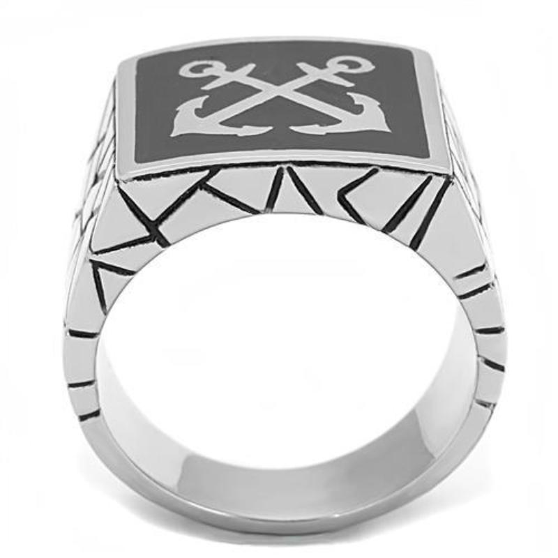 High polished (no plating) Stainless Steel Ring with Epoxy in Jet