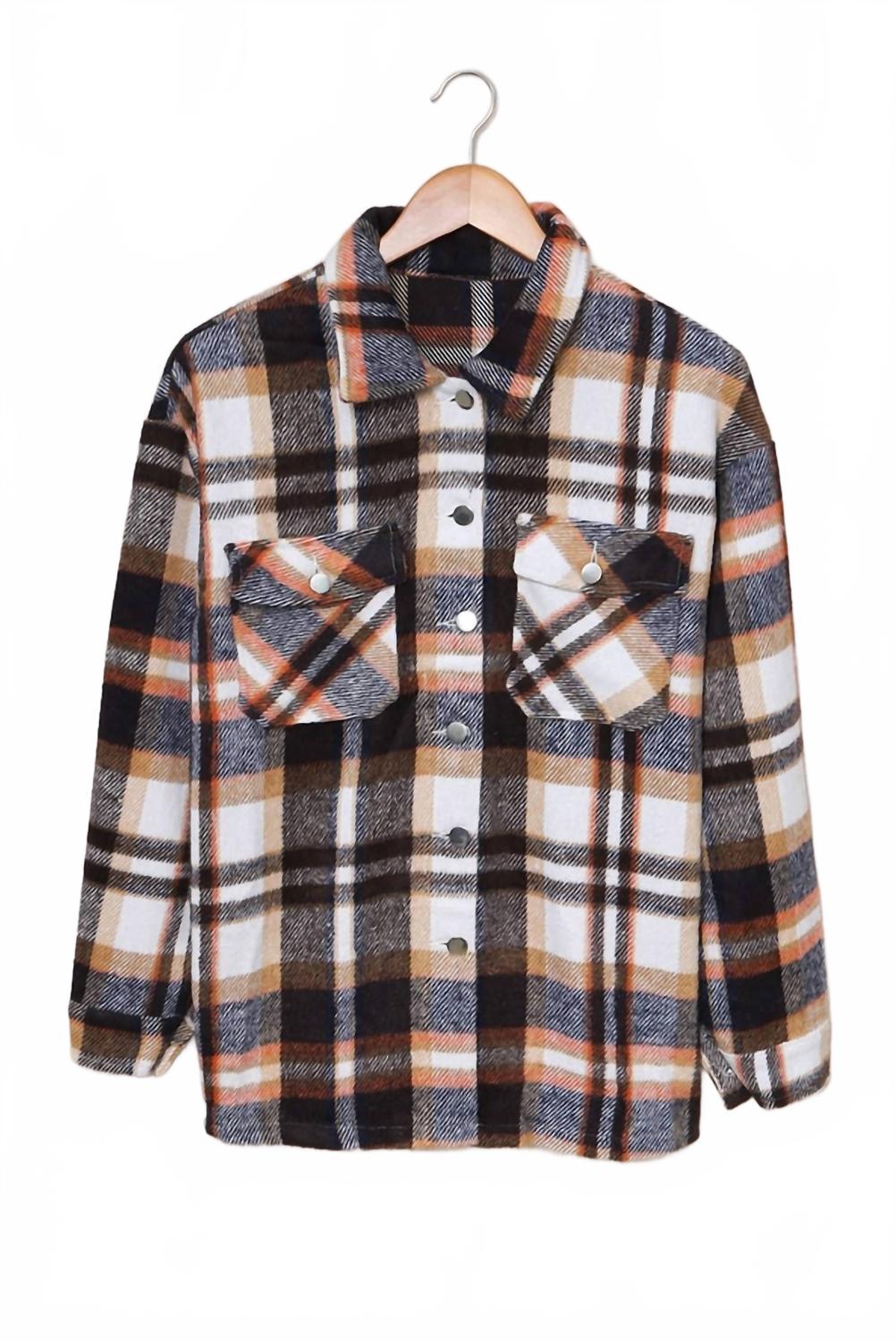 Multicolor Plaid Casual Button Up Jacket In Blue