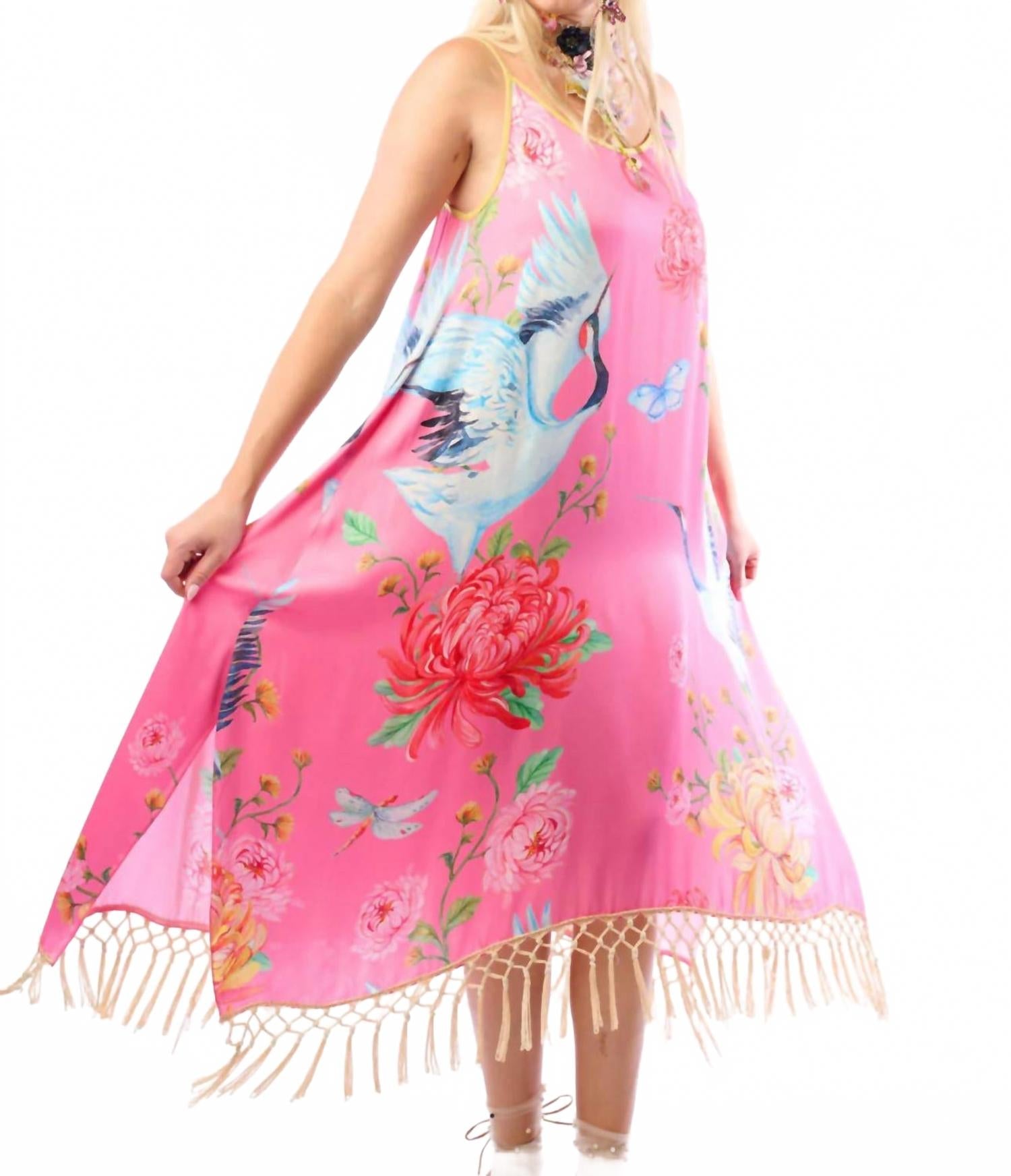 Crane Floral Print Dress In Rose