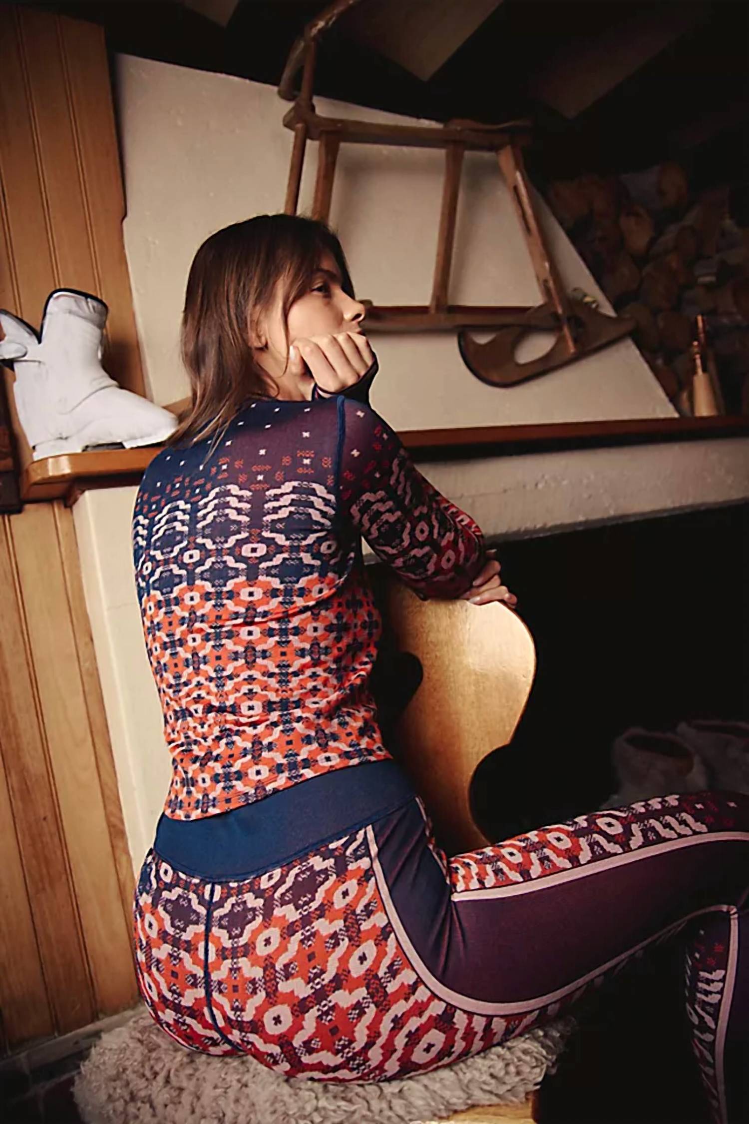 Myoko Jacquard Base Layer Top In Apres Navy Combo