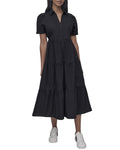 DKNY Button Front Poplin Tiered Dress