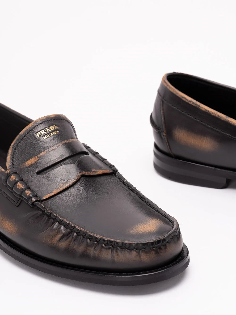 Prada Men Antiqued Leather Loafers