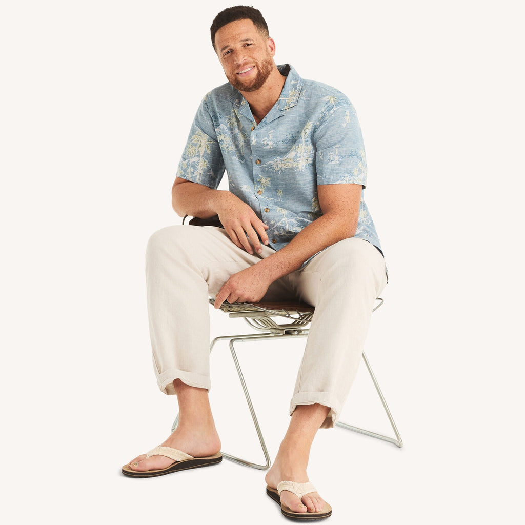 Nautica Mens Big & Tall Printed Short-Sleeve Camp Linen Shirt
