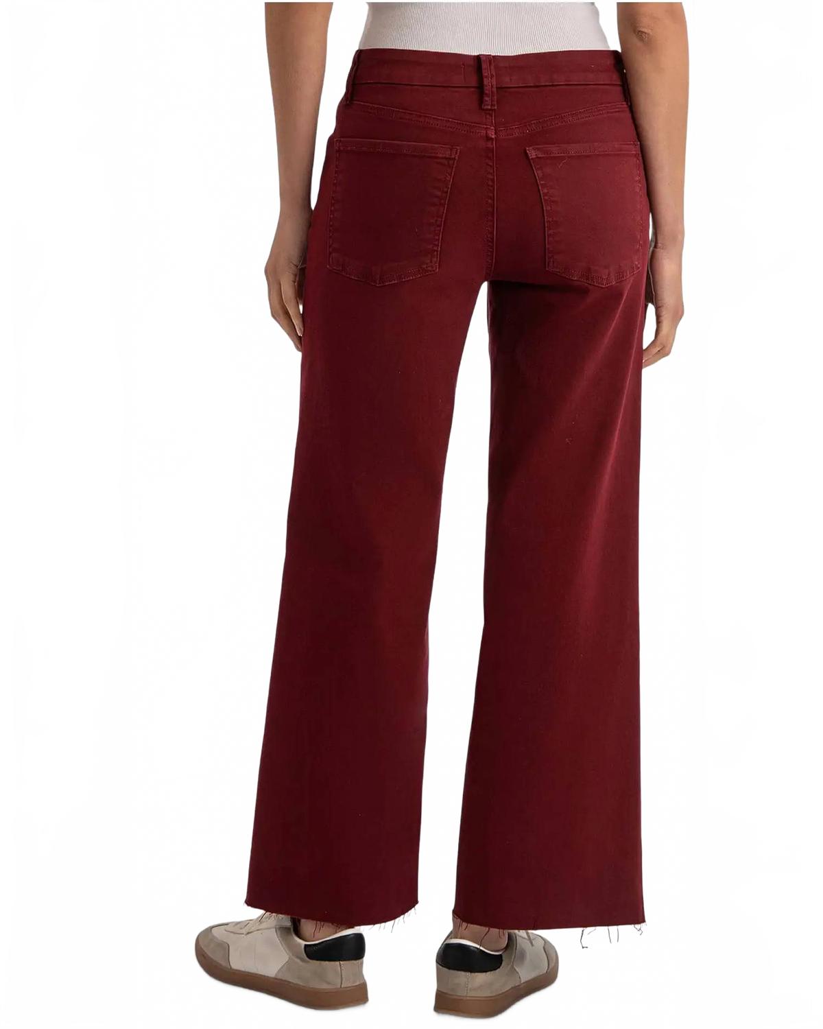 Meg High-Rise Fab Ab Wide Leg Raw Hem Jeans In Maroon