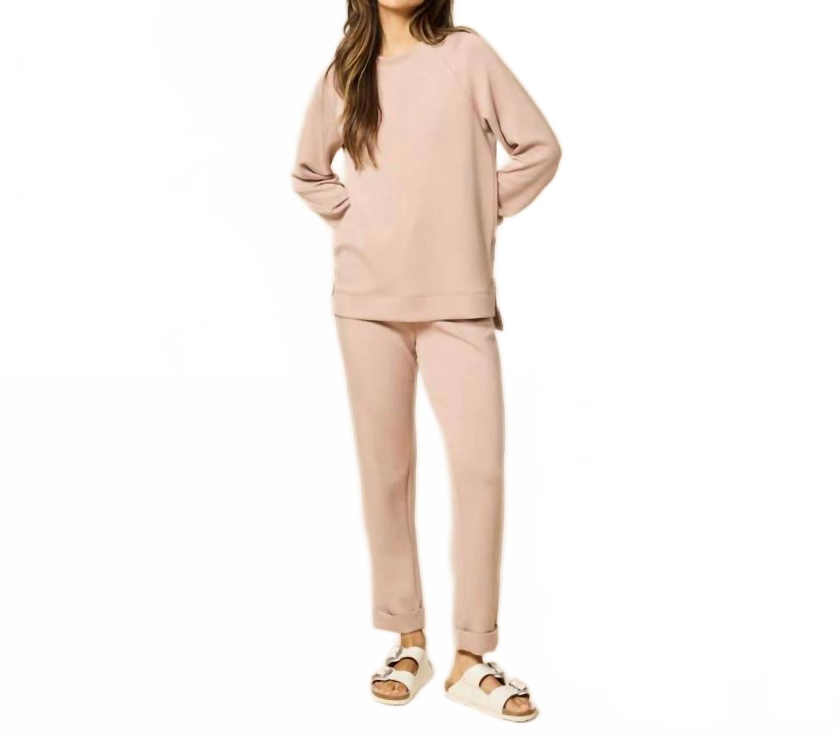 Athleisure Dreamtech Crew Tunic And Flood Pant Set In Coco
