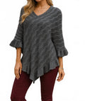 Wave Knit Poncho In Gray