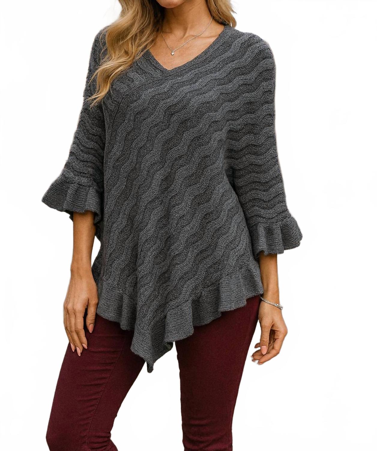 Wave Knit Poncho In Gray