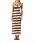 Antonia Linen Midi Dress In Ivory & Navy Stripes
