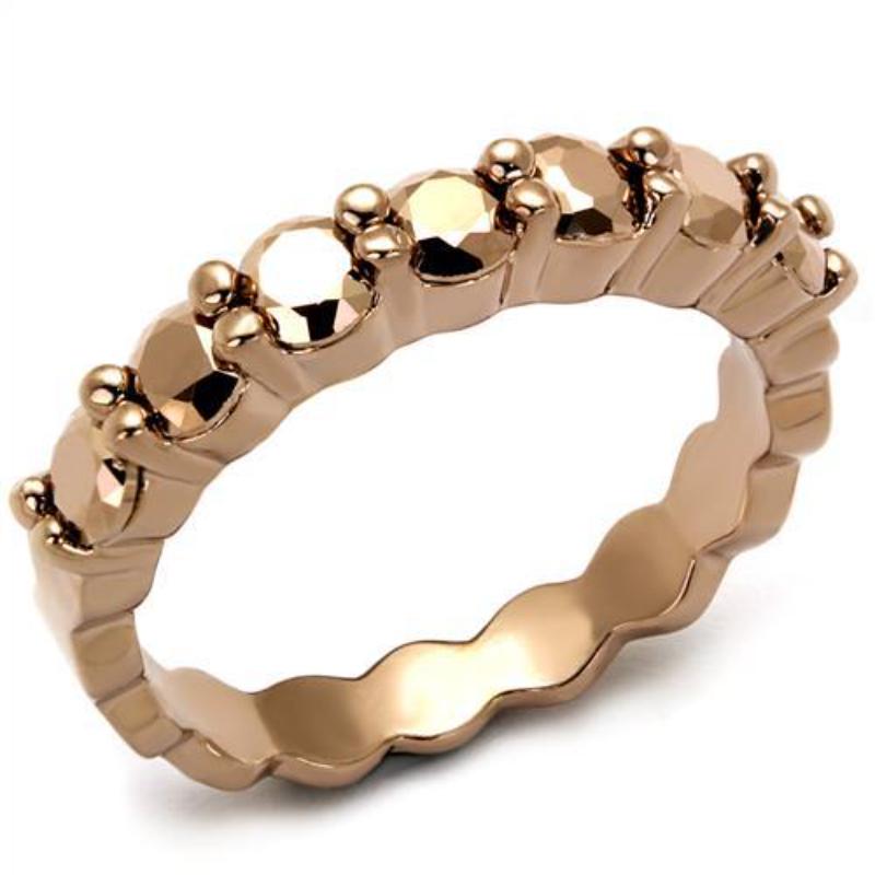 IP Rose Gold(Ion Plating) Brass Ring with AAA Grade CZ in Metallic Light Gold