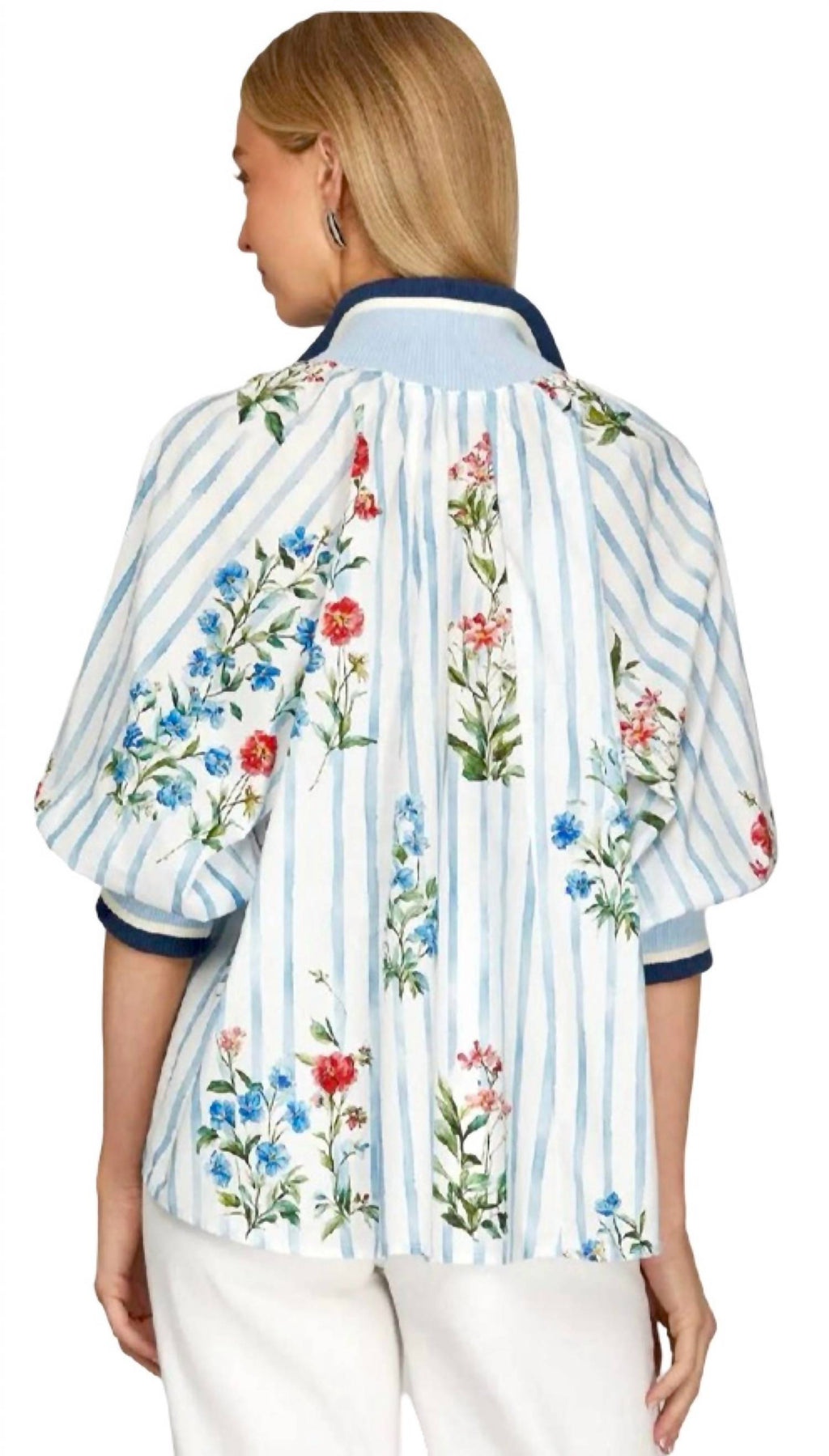 Printed Half Zip Top In Light Blue