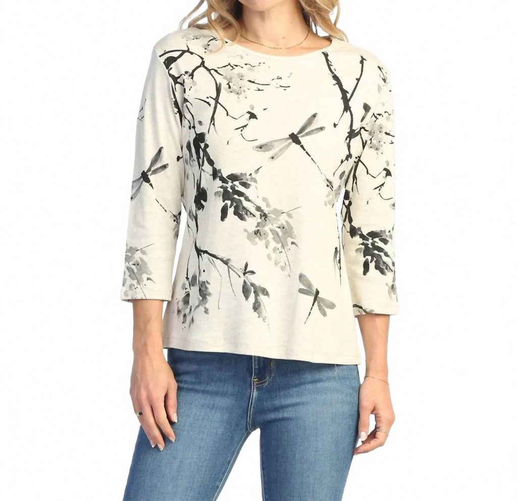 Sakura Printed Cotton Top In Oat
