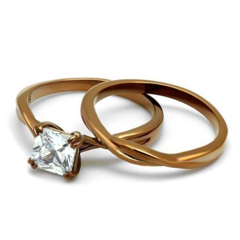 IP Coffee light Stainless Steel Ring with AAA Grade CZ in Clear