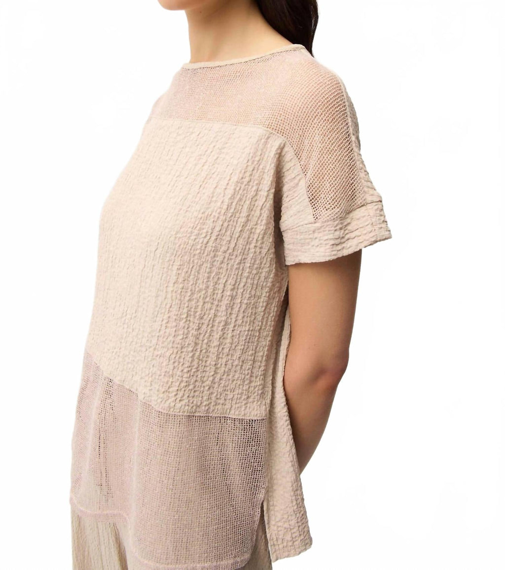 Seersucker Mesh Boxy Top In Parchment