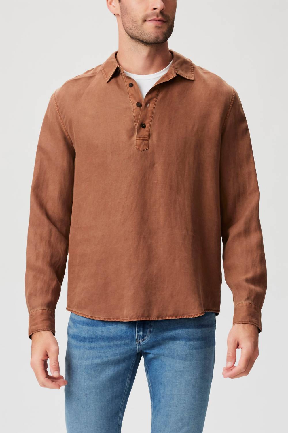 Arney Popover Linen Blend Shirt In Vintage Italian Coffee