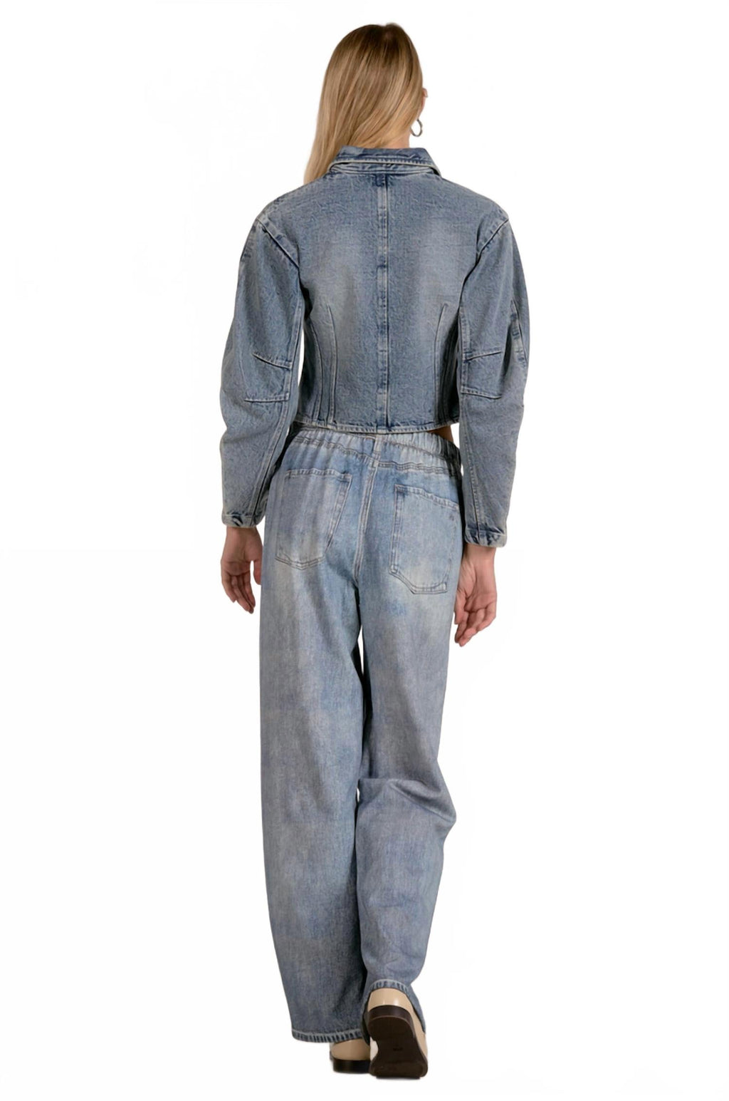 Barrel Sleeve Top In Denim Wash