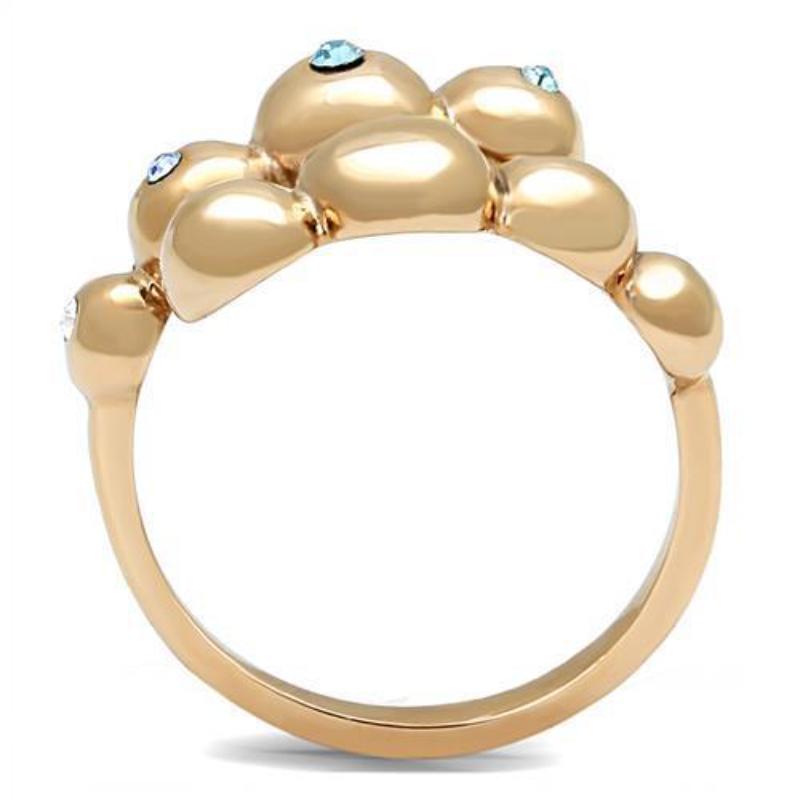 IP Rose Gold(Ion Plating) Stainless Steel Ring with Top Grade Crystal in Sea Blue