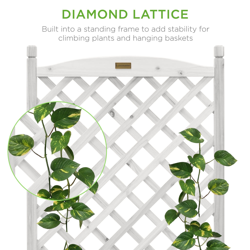 Best Choice Products Set of 2 48in Wood Planter Box & Diamond Lattice Trellis, w/ Drainage, Optional Wheels - White
