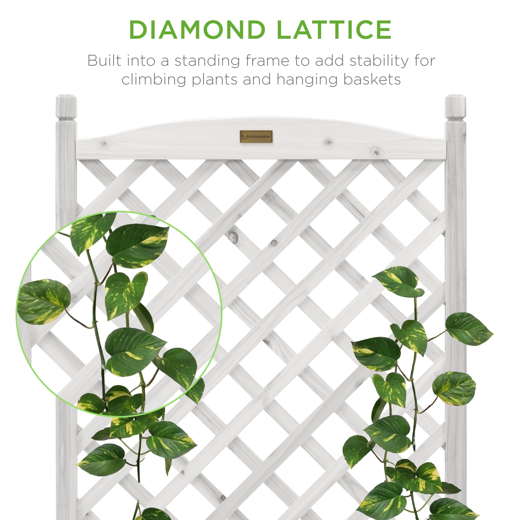 Best Choice Products Set of 2 48in Wood Planter Box & Diamond Lattice Trellis, w/ Drainage, Optional Wheels - White