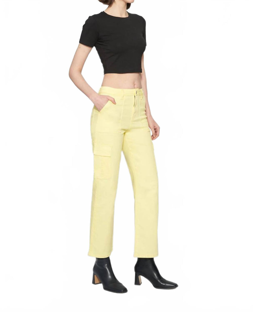 Angel High Rise Cargo Straight Pants In Light Yellow