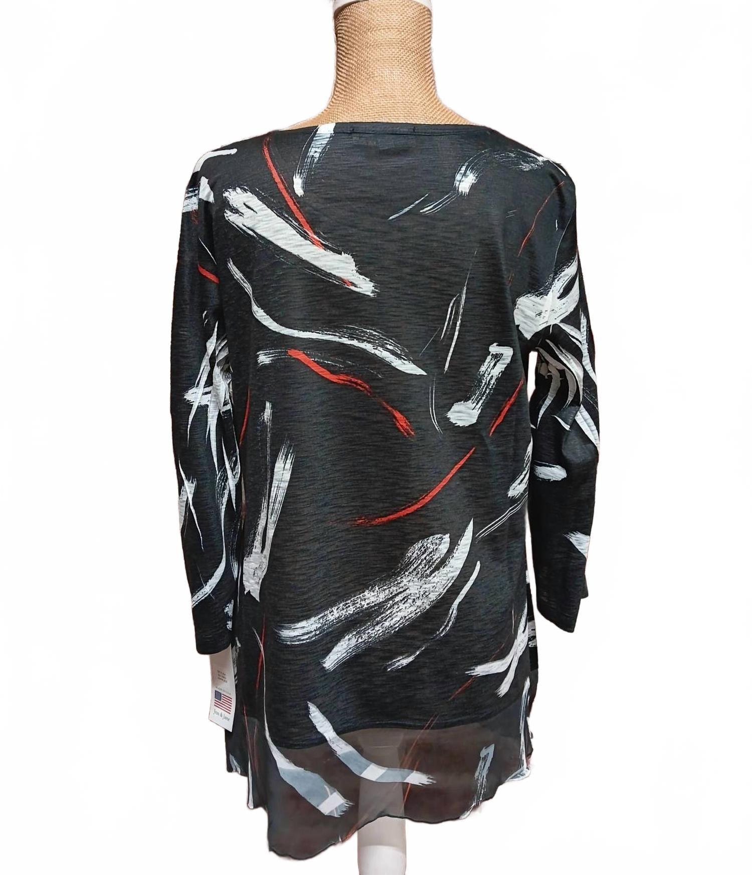 Abstract Colored Chiffon Hem Top In Multicolor