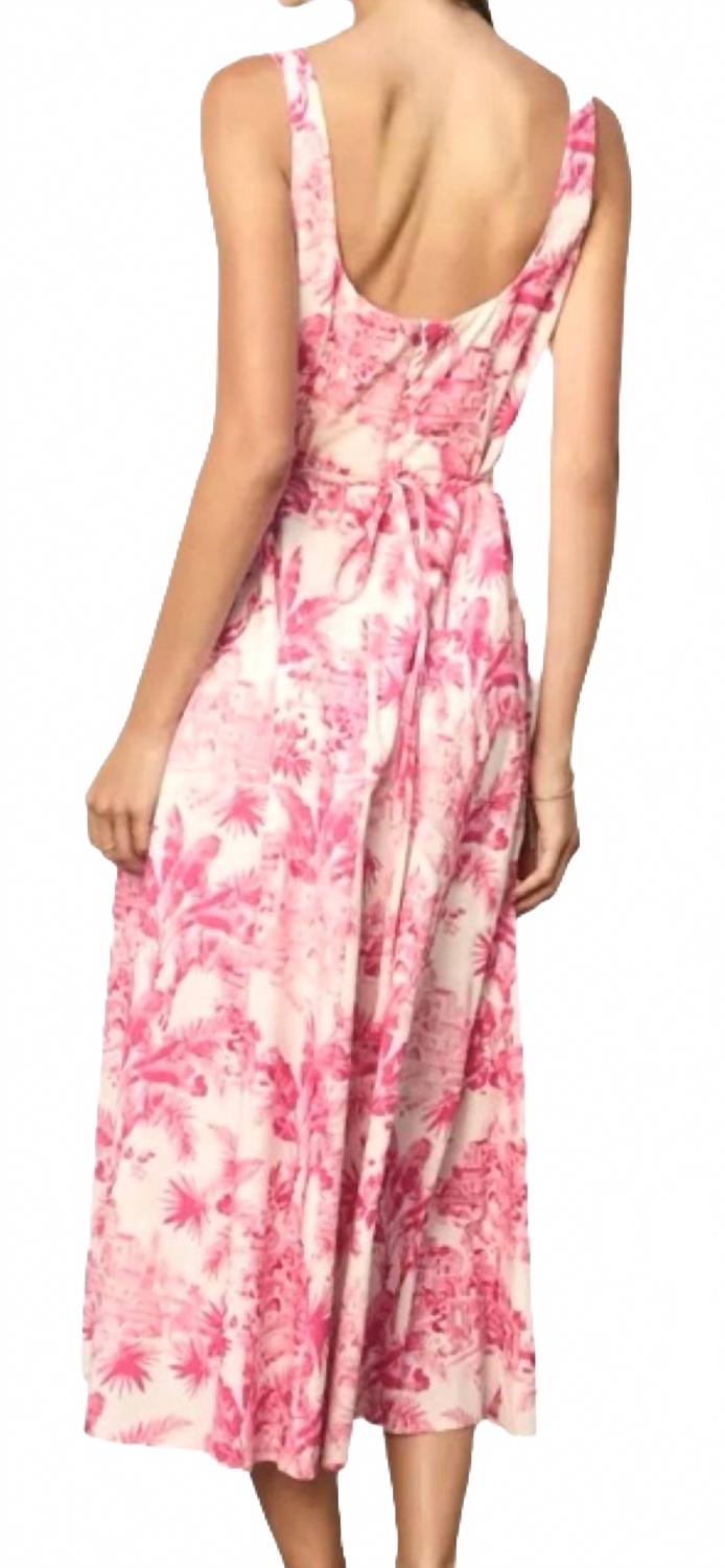 Laguna Palm Square Neck Paneled Dress In Hot Pink/white