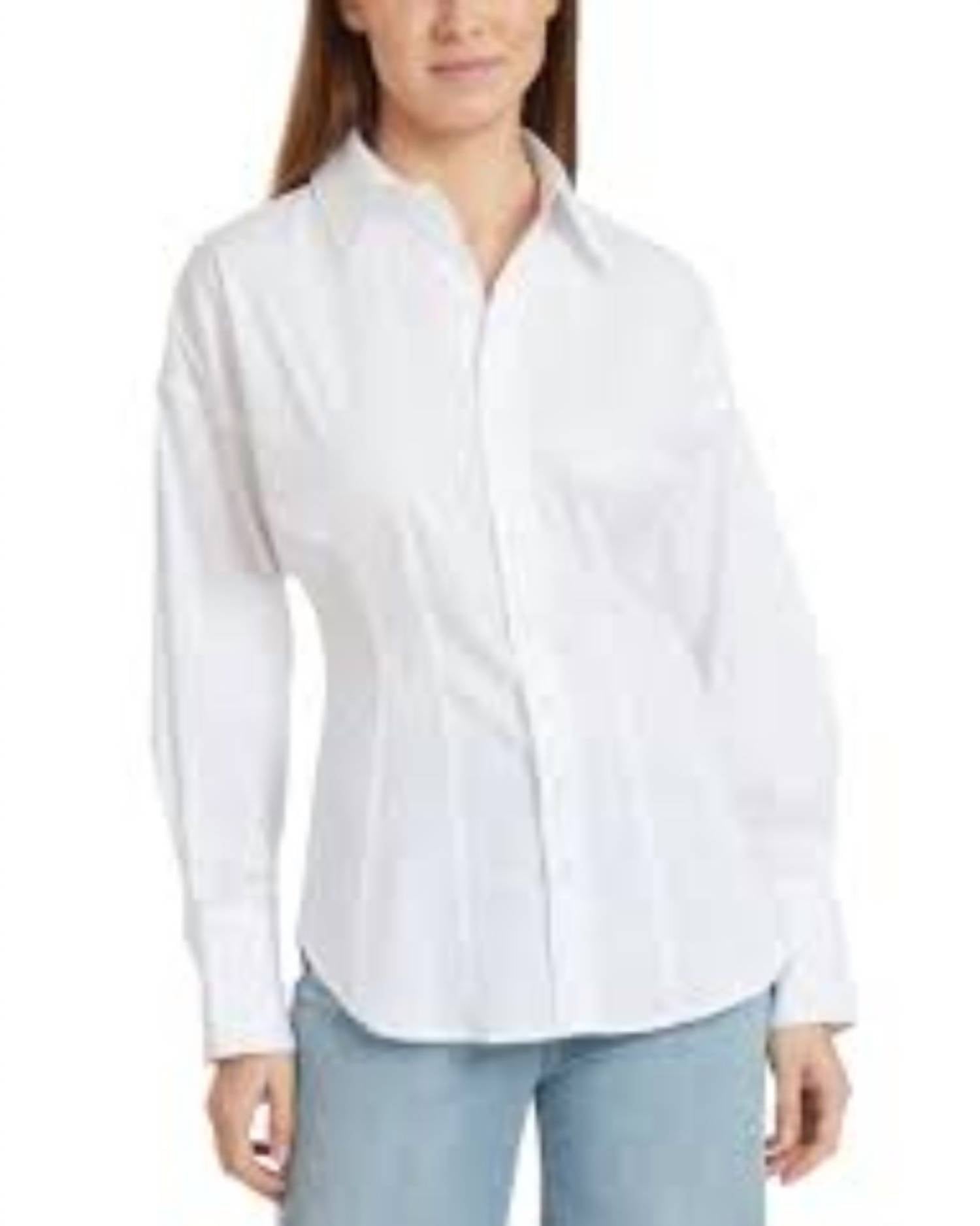 Fitted Waist Button Down Shirt In White