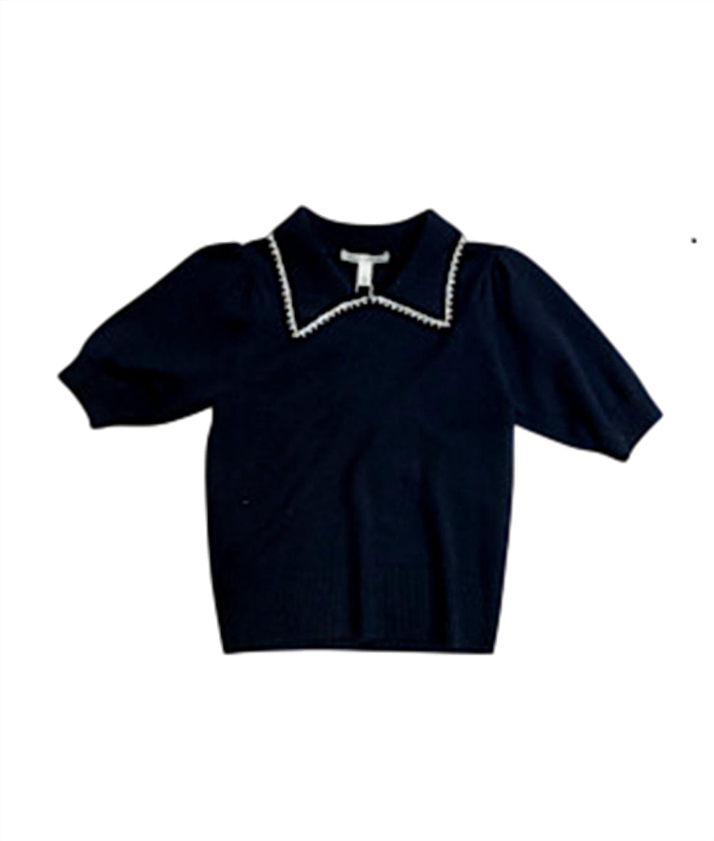 Women's Peter Pan Collar Knit Top In Navy
