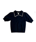 Women's Peter Pan Collar Knit Top In Navy
