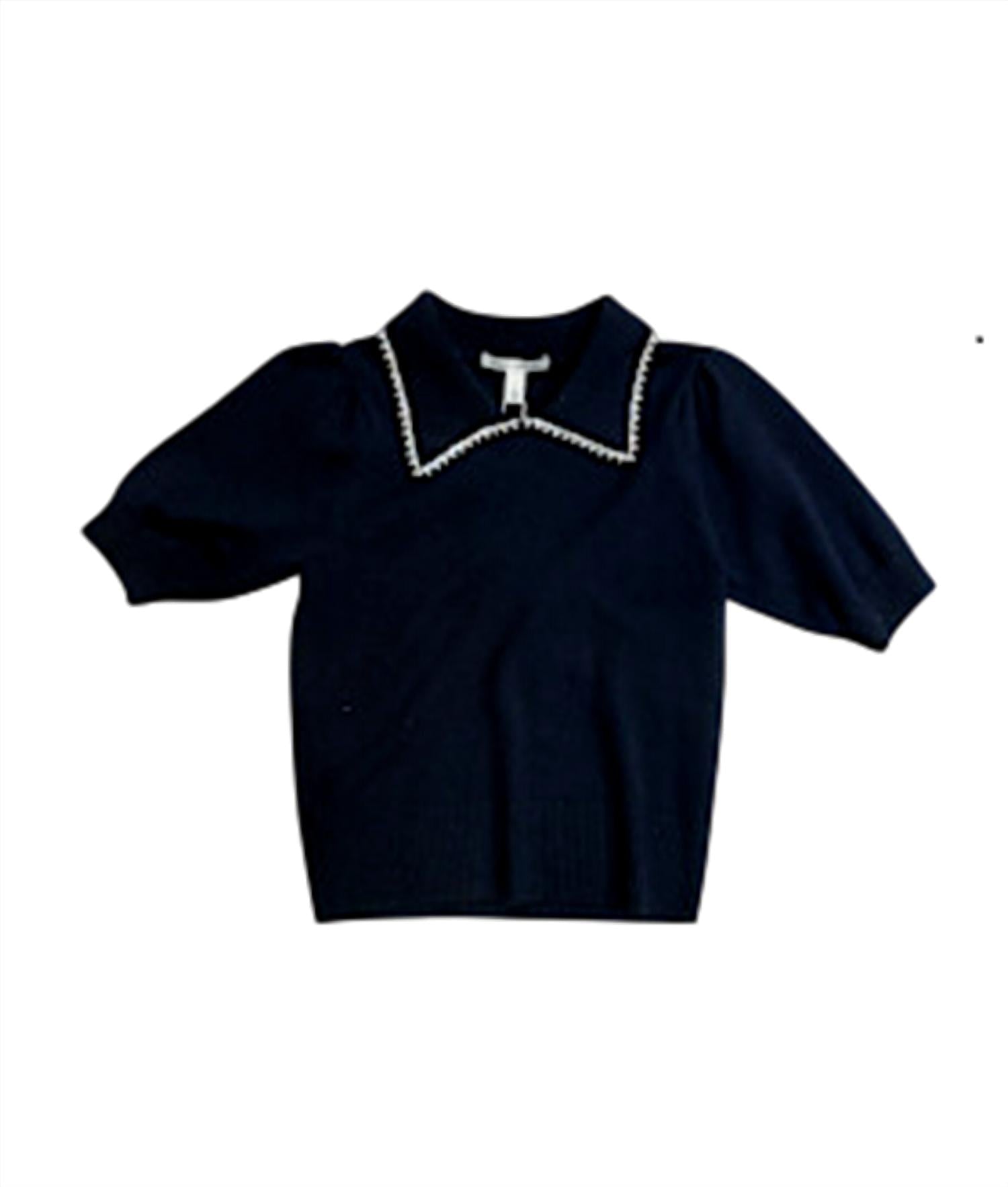 Women's Peter Pan Collar Knit Top In Navy