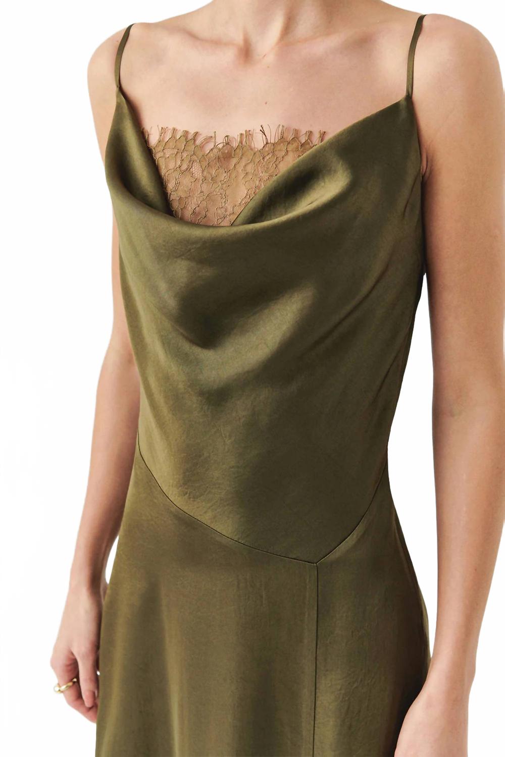 Macy Cowl Neck Sleeveless Midi Dress In Green