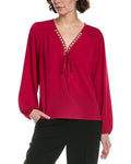 CeCe V-Neck Pintuck Blouse